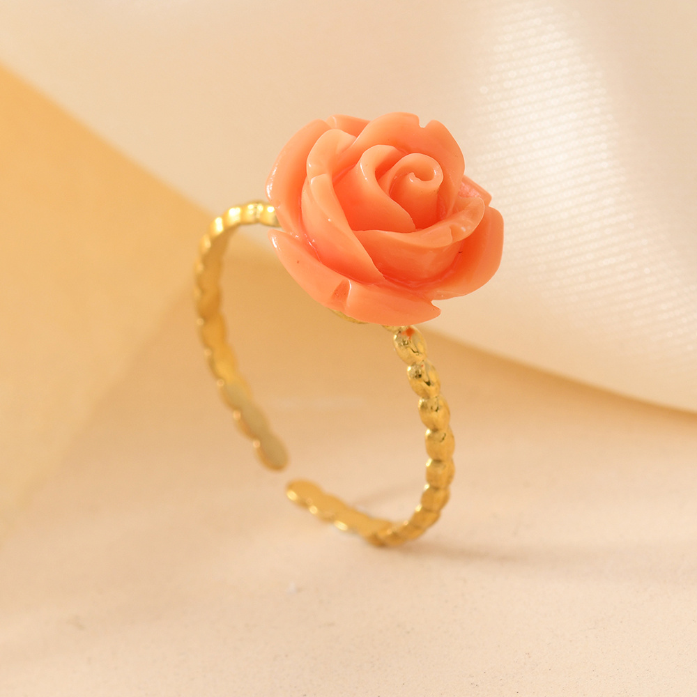 New Pink Embossed Flower Shell Pink Synthetic Rose Ring